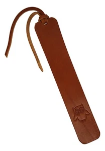 Leather Bookmark OWL Design Smooth Tan Vegetable Tanned Leather Handmade UK - Picture 1 of 5