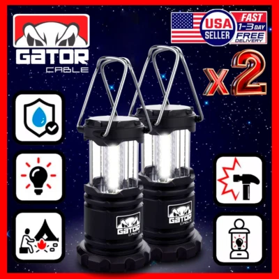 GATOR CABLE 2x Camping LED Bright Hurricane Lantern Light Lamp Portable Collapsible Battery