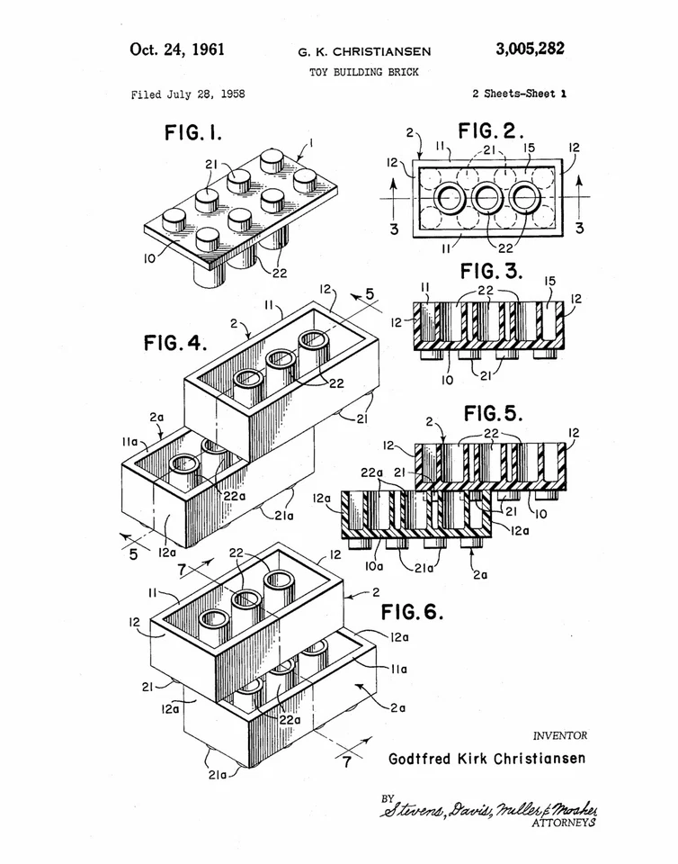 Toy Building Brick Art Print Wall Decor Vintage Retro Patent Art Drawing - Image 1 of 1