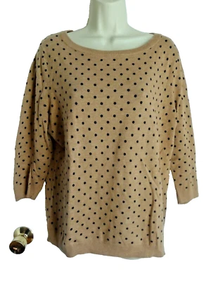 Lands' End Sweater L Supima Cotton Knit Brown Black Polka Dots 3/4 Sleeves - Image 1 of 4