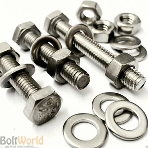 M4 A2 STAINLESS FULLY THREADED BOLTS HEX SET SCREWS + FULL NUTS WASHERS HEXAGON - Picture 1 of 4