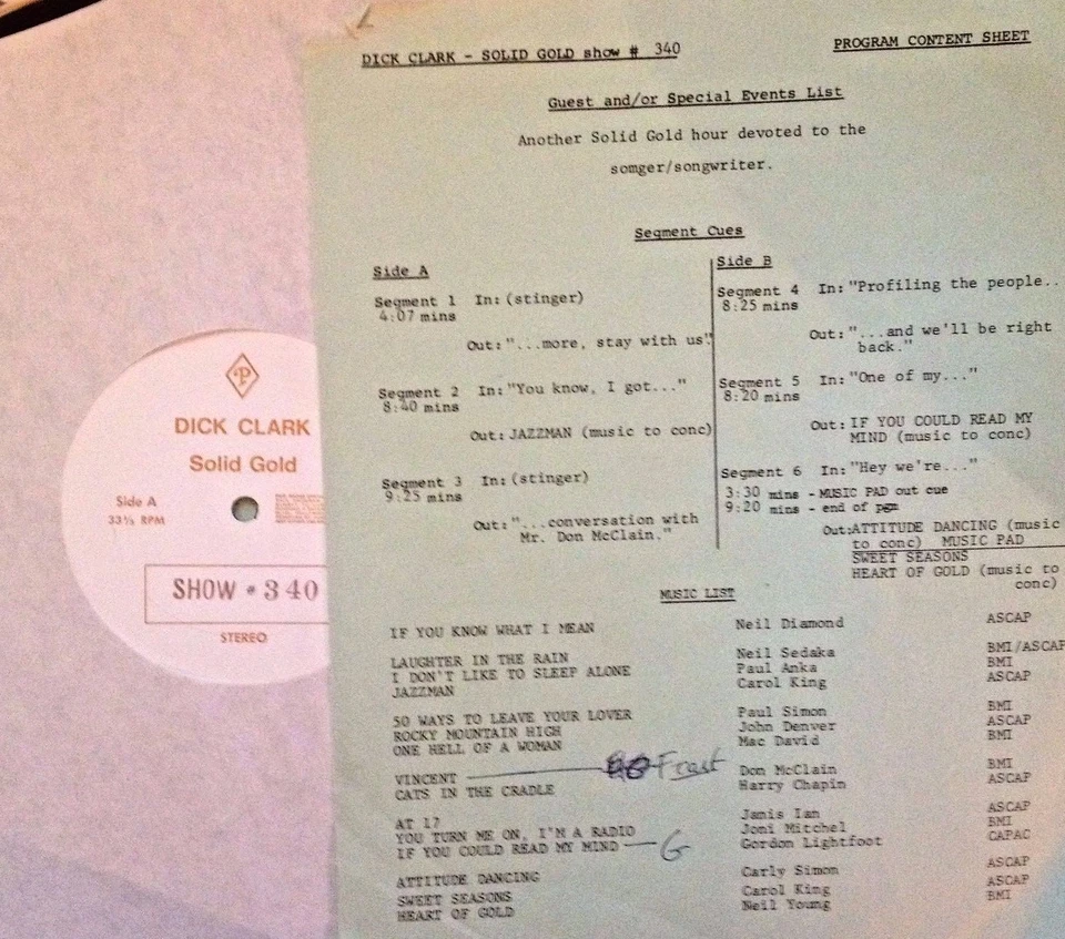 RADIO SHOW: DICK CLARK GOLD 340 SINGER/SONGWRITERS! CAROLE KING, NEIL YOUNG - Image 1 of 1