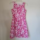 Garnet Hill Pink Floral Dress 0P Sleeveless 100% Cotton Womens Lined Fit N Flare