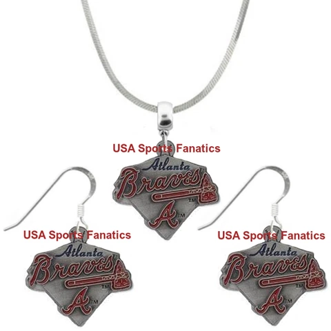 Atlanta Braves Team Diamond Logo Pendant Necklace or Earrings or Set (5 Sizes) Cover