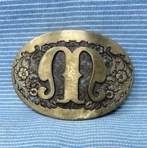 M Belt Buckle Western Initial M Monogram Vintage 70s Award Design Medals .GTA825 - Picture 1 of 8
