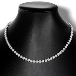 1.5mm Moissanite Flower Tennis Wedding Necklace Choker 18K White Gold Plated GRA - Picture 1 of 14