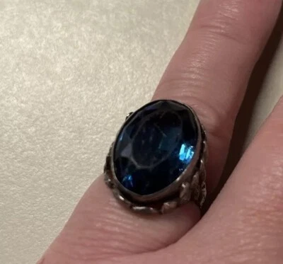 Antiguo anillo Art Deco piedra azul esterlina talla 6,5 Foto 1 de 4