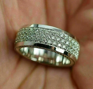 2.20Ct Round Cut Simulated Diamond Men's Ring Band 925 Silver Gold Plated - Picture 1 of 3