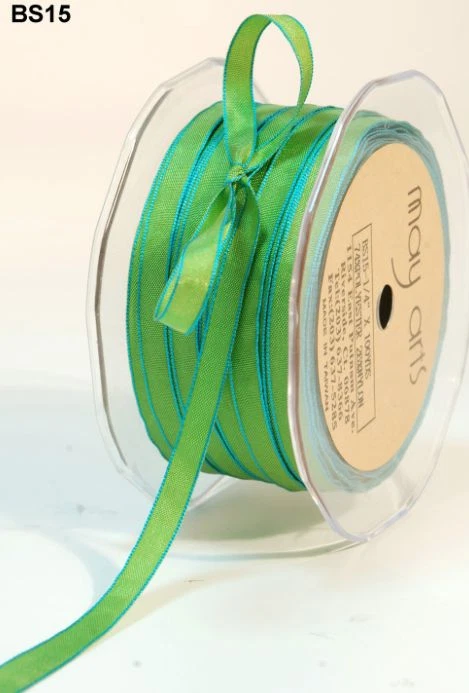 1/4 Inch Solid Iridescent  Ribbon – Lt. Green/Turquoise - BS15 - 10 Yards - Image 1 of 1