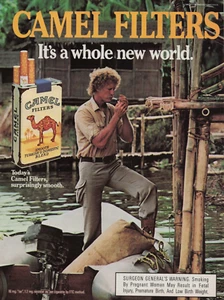1986 Vintage Print Ad Camel Filters It's a whole new world Man boat lighting - Picture 1 of 2