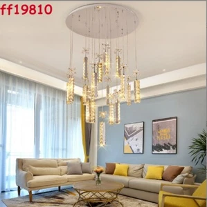 Luxury Silver Crystal Dimmable Dining Room Kitchen Linear Chandelier Light Remot - Photo 1 sur 14