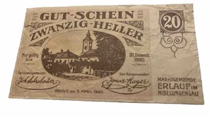 Banknote, Österreich, 1920, Erlauf im Nibelungengau N.Ö. Marktgemeinde, 20 Heller - Bild 1 von 2
