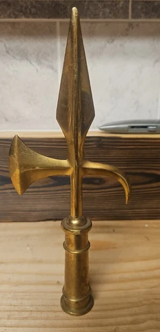 Vintage Solid Brass Battalion Lance/Axe  Flagpole Ornament Threaded Cover