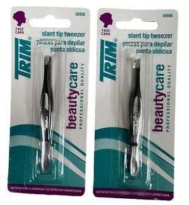 Trim Slant Tip Tweezers Face Eyebrow Hair Remover Stainless Steel New 2 pack - Picture 1 of 1