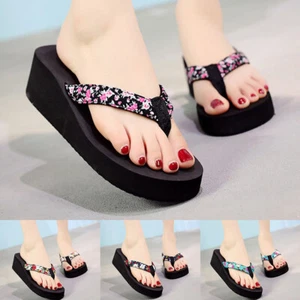 Women Ladies Fashion Summer Flowers Bohemian Style Slippers Beach Sandals Shoes - Picture 1 of 36