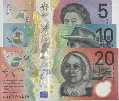 Australia Set 3 UNC 5 10 20 Dollars P 62 P 63 P 64 2016-2021 Polymer - Image 1 of 2
