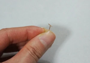 10K Solid Gold tiny Thin Line earrings 5mm Round Straight Bar - Picture 1 of 4