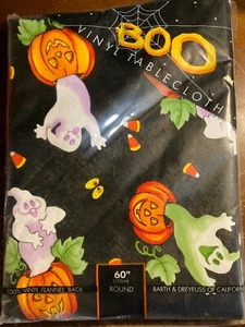 NOS Vintage Barth & Dreyfuss Halloween Tablecloth Round 60" Jack O Lantern NIP - Imagen 1 de 3