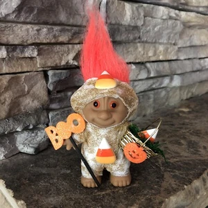 Ooak Monkey Faced Troll Doll! 4” Orange Hair Orange Eyes! Halloween Mummy! - Picture 1 of 10