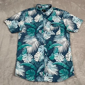 Rip Curl Shirt Mens Large Blue Leaves Button Up Short Sleeve Hawaiian Beach - Picture 1 of 11