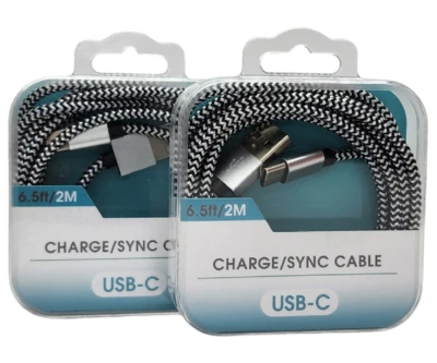 2 Pack USB C, Type C Cable 6.5ft/2m. Nylon Braided Fast Charging, Free Shipping - Image 1 of 4