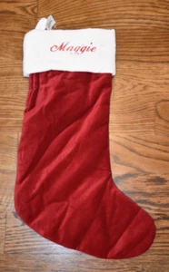 Pottery Barn Classic Velvet Stocking Red Maggie Monogram NEW NWT Medium - Picture 1 of 3