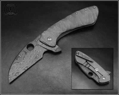 Ryan Weeks Saddle Back Flipper Raindrop Damascus Steel One-of-One with Ti Handle - Image 1 of 4