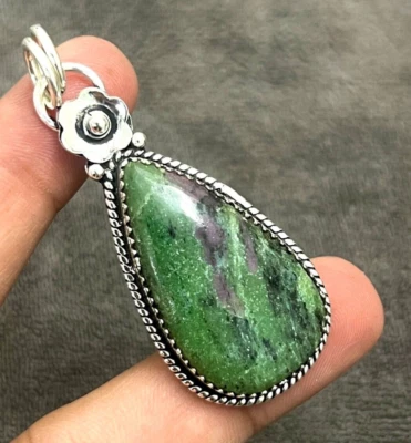 Ciondolo Zoisite Rubino Gemma Argento Sterling 925 Ciondolo Gioielli Fatto a ... - Immagine 1 di 4