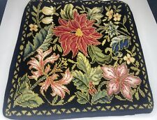 Vintage Wool Embroidered Flowers Leaves Pillow Cover Only Imperial Elegance 15”