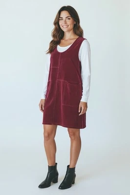 Vestido Gudrun Sjoden Borgoña Pana Para Mujer Talla XL Bolsillos Arte Para Usar Foto 1 de 4