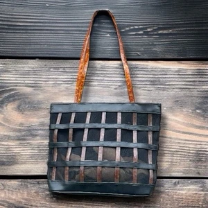 Vintage Cage Gladiator Tote Bag 13x12” Imitation Leather Zipper See Through - Picture 1 of 15