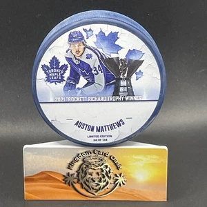Auston Matthews Commemorative Hockey Puck 2021 Limited #d (34/134) Jersey Match - Picture 1 of 3