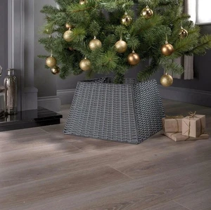 RATTAN CHRISTMAS XMAS TREE SKIRT WICKER STAND BASE BASKET COVER TIDY DECOR GREY - Picture 1 of 2