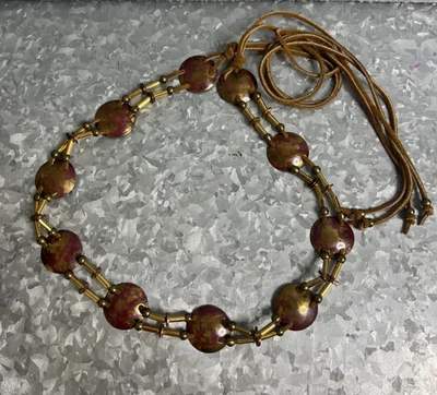 Cinturón concho de latón rojo Bpeo Brenda Peo cuerda de cuero festival boho artístico occidental Foto 1 de 4