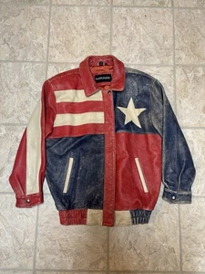 Vintage Mirage Herren amerikanische Flagge Leder Biker Jacke Größe Medium  - Bild 1 von 6