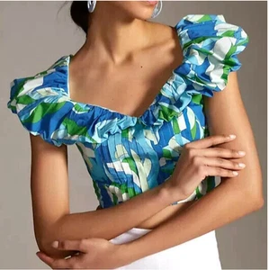 Blusa Anthropologie Maeve NUEVA CON ETIQUETAS Volantes Mangas Hinchadas Talla 1X - Imagen 1 de 9