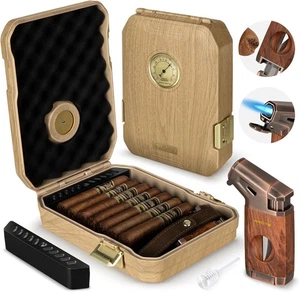 Estuche humidor de cigarros de viaje - forrado de cedro, cortador de corte en V, humidor portátil con zumbido - Imagen 1 de 6