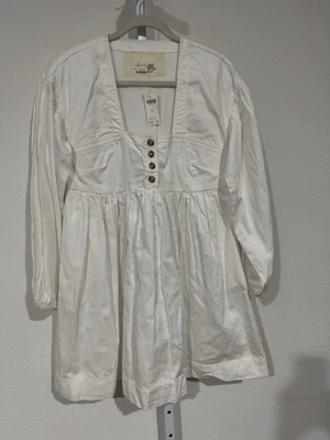 NUEVO Mini Vestido Babydoll Blanco Manga Larga Cuello Cuadrado By Anthropologie Talla XS Foto 1 de 4