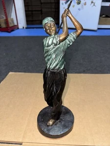 13" Tall Bronze Statue Vintage Golfer Golfing Sculpture - Picture 1 of 6