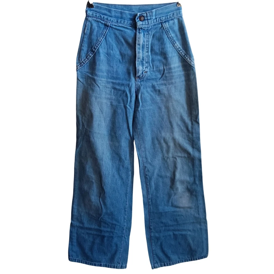 22x29 Vintage Jeans 1970's High-Waisted Wide Leg Denim Dual Front & Back Pockets - Image 1 of 4