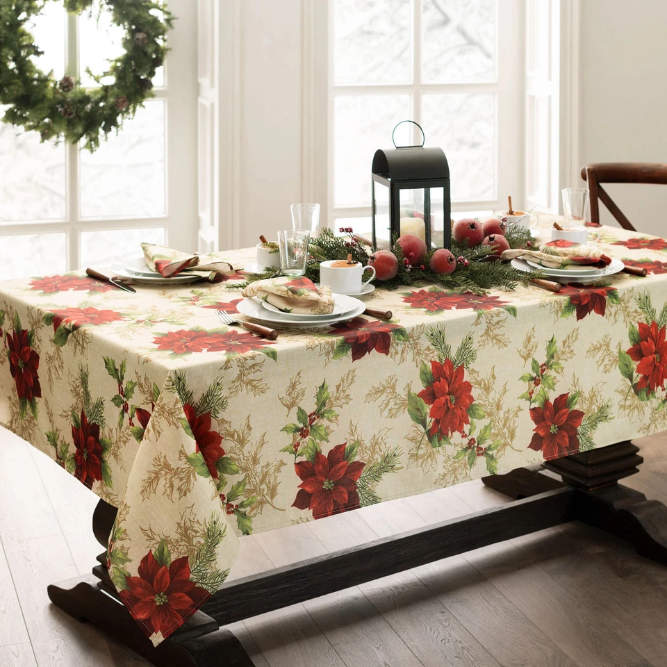 Elrene Home Fashions Festive 120 (Rectangular) Poinsettia