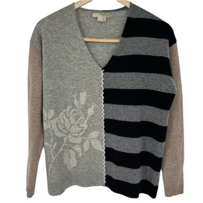 Label + Thread Cashmere Wool Patchwork Thread Striped Floral Colorblock Sweater - Image 1 of 4