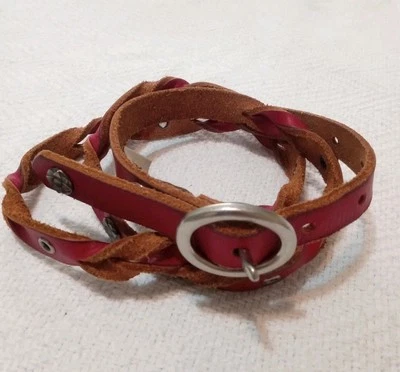 "Cinturón Fossil rojo flor tachuela ajustado cuero trenzado para mujer talla grande 35""-39""" Foto 1 de 4