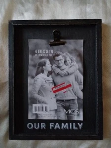 "Our Family" Clip Photo Frame Distressed Black Wood New Ships Day After Payment - Picture 1 of 11