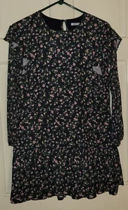 MAYORAL navy Blue Pink Floral Prairie Ruffle Poly Dress. Girls 14 - Picture 1 of 6