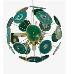 1950's Mid Century Agate Stone Urchin Modern Brass Sputnik Chandelier Stilnovo - Picture 1 of 9