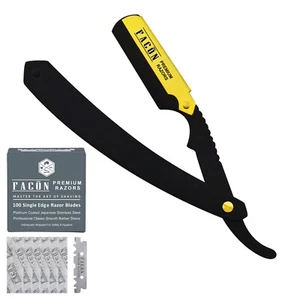 100 BLADES + CLASSIC STRAIGHT EDGE STAINLESS STEEL BARBER RAZOR SALON SHAVETTE - Picture 1 of 10