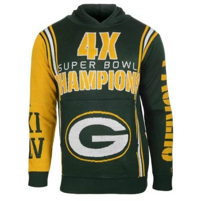 NFL Green Bay Packers 4X Campeón Logo Feo Pullover Sudadera con Capucha Suéter Talla Mediana Foto 1 de 4