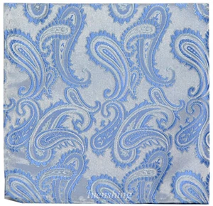New Brand Q Men's microfiber Pocket Square Hankie Only paisley light blue formal - Picture 1 of 2