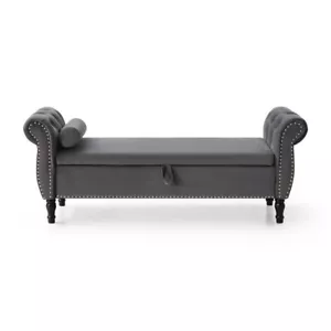 63"Velvet Storage Foot Rest Sofa Ottoman Bench Footrest Stool W/ Wooden Legs US - Picture 1 of 3